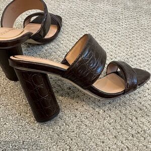 Faux Croc Brown Block Heels